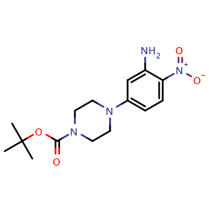Chemical structure of tert-Butyl 4-(3-amino-4-nitrophenyl)piperazine-1-carboxylate , CAS 193902-98-6, AChemBlock AD240948