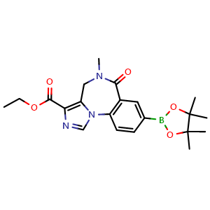 Chemical structure of ethyl 5-methyl-6-oxo-8-(4,4,5,5-tetramethyl-1,3,2-dioxaborolan-2-yl)-5,6-dihydro-4H-benzo[f]imidazo[1,5-a][1,4]diazepine-3-carboxylate , CAS 1943745-59-2, AChemBlock AD240954