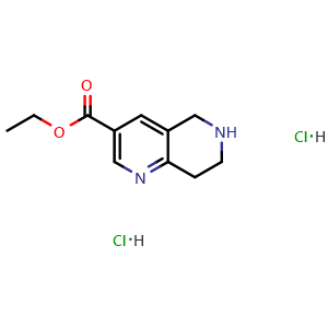 Chemical structure of ethyl 5,6,7,8-tetrahydropyrido[4,3-b]pyridine-3-carboxylate dihydrochloride , CAS 1965308-82-0, AChemBlock AD240977