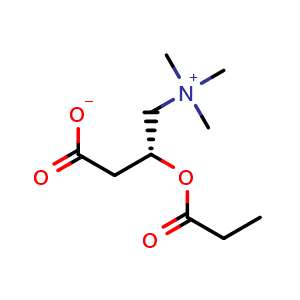 Chemical structure of (R)-3-(Propionyloxy)-4-(trimethylammonio)butanoate , CAS 20064-19-1, AChemBlock AD241005