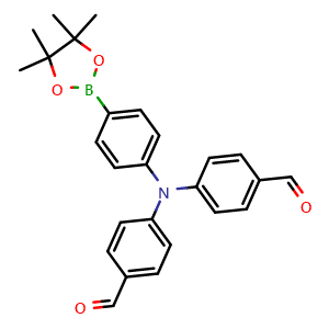 Chemical structure of 4-[(4-formylphenyl)[4-(4,4,5,5-tetramethyl-1,3,2-dioxaborolan-2-yl)phenyl]amino]benzaldehyde , CAS 2009169-65-5, AChemBlock AD241007