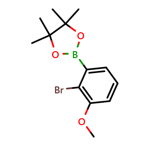 Chemical structure of 2-(2-Bromo-3-methoxyphenyl)-4,4,5,5-tetramethyl-1,3,2-dioxaborolane , CAS 2018346-47-7, AChemBlock AD241014