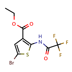 Chemical structure of ethyl 5-bromo-2-(2,2,2-trifluoroacetamido)thiophene-3-carboxylate , CAS 2044706-51-4, AChemBlock AD241032
