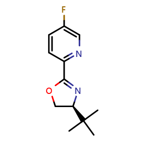 Chemical structure of 2-[(4S)-4-tert-butyl-4,5-dihydro-1,3-oxazol-2-yl]-5-fluoropyridine , CAS 2068819-66-7, AChemBlock AD241051