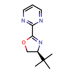 Chemical structure of 2-[(4S)-4-tert-Butyl-4,5-dihydro-1,3-oxazol-2-yl]pyrimidine , CAS 2070868-78-7, AChemBlock AD241052