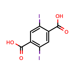 Chemical structure of 2,5-diiodobenzene-1,4-dicarboxylic acid , CAS 20856-80-8, AChemBlock AD241063