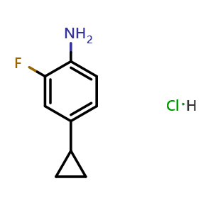 Chemical structure of 4-Cyclopropyl-2-fluoroaniline hydrochloride , CAS 2089257-67-8, AChemBlock AD241066