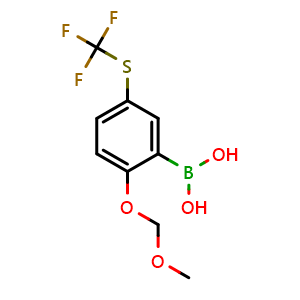 Chemical structure of [2-(methoxymethoxy)-5-[(trifluoromethyl)sulfanyl]phenyl]boronic acid , CAS 2096331-78-9, AChemBlock AD241094