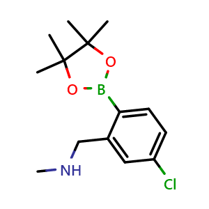 Chemical structure of {[5-chloro-2-(4,4,5,5-tetramethyl-1,3,2-dioxaborolan-2-yl)phenyl]methyl}(methyl)amine , CAS 2096333-97-8, AChemBlock AD241100