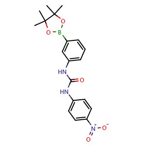 Chemical structure of 3-(4-nitrophenyl)-1-[3-(4,4,5,5-tetramethyl-1,3,2-dioxaborolan-2-yl)phenyl]urea , CAS 2096998-08-0, AChemBlock AD241114