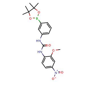 Chemical structure of 3-(2-methoxy-4-nitrophenyl)-1-[3-(4,4,5,5-tetramethyl-1,3,2-dioxaborolan-2-yl)phenyl]urea , CAS 2096998-09-1, AChemBlock AD241115