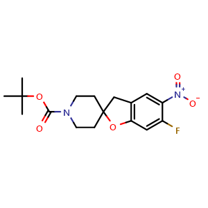 Chemical structure of 2-methylpropan-2-yl 6-fluoro-5-nitro-1',2',3,3',5',6'-hexahydrospiro[1-benzofuran-2,4'-pyridine]-1'-carboxylate , CAS 2102176-78-1, AChemBlock AD241119