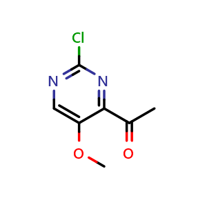 Chemical structure of 1-(2-chloro-5-methoxypyrimidin-4-yl)ethan-1-one , CAS 2116445-05-5, AChemBlock AD241130