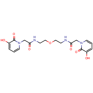 Chemical structure of 2-(3-hydroxy-2-oxo-1,2-dihydropyridin-1-yl)-N-(2-{2-[2-(3-hydroxy-2-oxo-1,2-dihydropyridin-1-yl)acetamido]ethoxy}ethyl)acetamide , CAS 2122211-48-5, AChemBlock AD241133