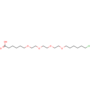 Chemical structure of 6-[2-[2-[2-[(6-Chlorohexyl)oxy]ethoxy]ethoxy]ethoxy]hexanoic acid , CAS 2127391-58-4, AChemBlock AD241137