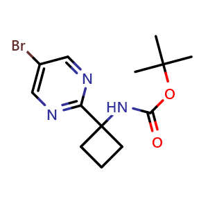 Chemical structure of 1-(5-Bromo-2-pyrimidinyl)-N-Boc-cyclobutanamine , CAS 2135587-15-2, AChemBlock AD241147