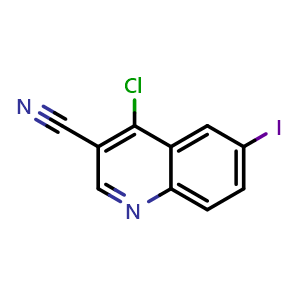 Chemical structure of 4-chloro-6-iodo-quinoline-3-carbonitrile , CAS 214483-20-2, AChemBlock AD241166