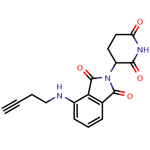 Chemical structure of 4-(but-3-ynylamino)-2-(2,6-dioxo-3-piperidyl)isoindoline-1,3-dione , CAS 2154356-73-5, AChemBlock AD241174