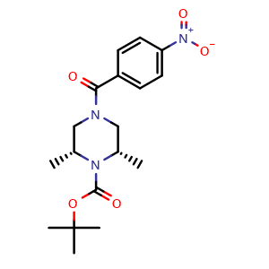 Chemical structure of cis-1-Boc-2,6-dimethyl-4-(4-nitrobenzoyl)piperazine , CAS 2161338-00-5, AChemBlock AD241182