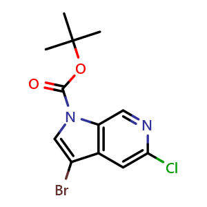 Chemical structure of tert-Butyl 3-bromo-5-chloro-1H-pyrrolo[2,3-c]pyridine-1-carboxylate , CAS 2167073-56-3, AChemBlock AD241187