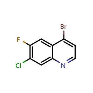 Chemical structure of 4-Bromo-7-chloro-6-fluoroquinoline , CAS 2168053-99-2, AChemBlock AD241189