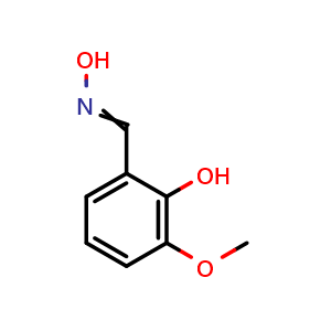 Chemical structure of 2-[(hydroxyimino)methyl]-6-methoxyphenol , CAS 2169-99-5, AChemBlock AD241194