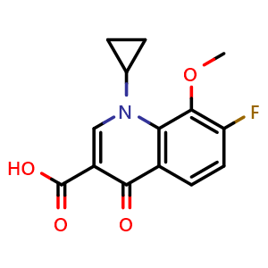 Chemical structure of 1-Cyclopropyl-7-fluoro-8-methoxy-4-oxo-1,4-dihydroquinoline-3-carboxylic acid , CAS 221221-16-5, AChemBlock AD241233