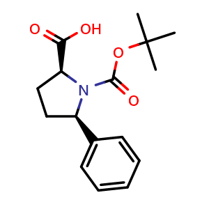 Chemical structure of (2S,5R)-1-(tert-Butoxycarbonyl)-5-phenylpyrrolidine-2-carboxylicacid , CAS 221352-49-4, AChemBlock AD241234