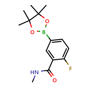 Chemical structure of 2-Fluoro-N-methyl-5-(4,4,5,5-tetramethyl-1,3,2-dioxaborolan-2-yl)benzamide , CAS 2222333-26-6, AChemBlock AD241244