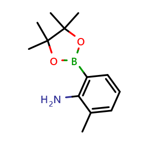 Chemical structure of 2-Methyl-6-(tetramethyl-1,3,2-dioxaborolan-2-yl)aniline , CAS 2223047-06-9, AChemBlock AD241246