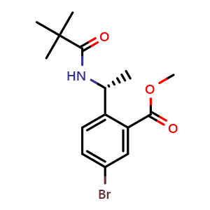 Chemical structure of methyl 5-bromo-2-[(1R)-1-(2,2-dimethylpropanamido)ethyl]benzoate , CAS 223595-13-9, AChemBlock AD241264