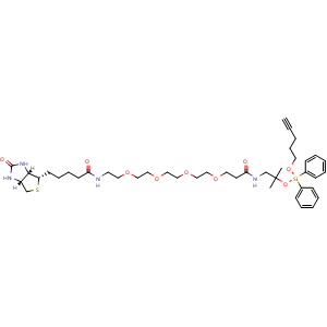 Chemical structure of 21-[(3aS,4S,6aR)-Hexahydro-2-oxo-1H-thieno[3,4-d]imidazol-4-yl]-N-[2-methyl-2-[[(4-pentyn-1-yloxy)diphenylsilyl]oxy]propyl]-17-oxo-4,7,10,13-tetraoxa-16-azaheneicosanamide , CAS 2241685-22-1, AChemBlock AD241270