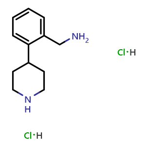 Chemical structure of (2-(Piperidin-4-yl)phenyl)methanamine dihydrochloride , CAS 2244085-89-8, AChemBlock AD241274