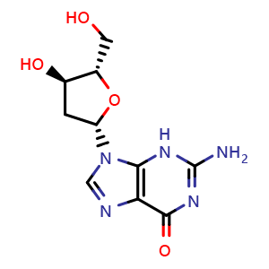 Chemical structure of 2-amino-9-[(2S,4R,5S)-4-hydroxy-5-(hydroxymethyl)oxolan-2-yl]-6,9-dihydro-3H-purin-6-one , CAS 22837-44-1, AChemBlock AD241304