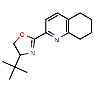 Chemical structure of 2-(4-tert-butyl-4,5-dihydro-1,3-oxazol-2-yl)-5,6,7,8-tetrahydroquinoline , CAS 2303959-54-6, AChemBlock AD241316