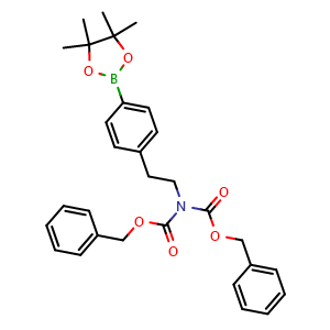 Chemical structure of benzyl N-[(benzyloxy)carbonyl]-N-{2-[4-(4,4,5,5-tetramethyl-1,3,2-dioxaborolan-2-yl)phenyl]ethyl}carbamate , CAS 2304635-13-8, AChemBlock AD241318