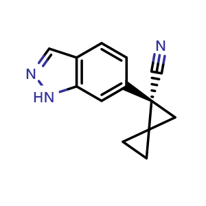 Chemical structure of (R)-1-(1h-Indazol-6-yl)spiro[2.2]pentane-1-carbonitrile , CAS 2307280-27-7, AChemBlock AD241327