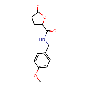 Chemical structure of N-[(4-methoxyphenyl)methyl]-5-oxotetrahydrofuran-2-carboxamide , CAS 2357110-52-0, AChemBlock AD241347