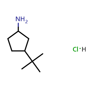Chemical structure of 3-(tert-butyl)cyclopentan-1-amine hydrochloride , CAS 2361634-13-9, AChemBlock AD241351