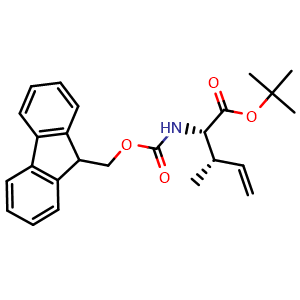 Chemical structure of (2S,3S)-tert-Butyl 2-((((9H-fluoren-9-yl)methoxy)carbonyl)amino)-3-methylpent-4-enoate , CAS 2377227-58-0, AChemBlock AD241370