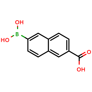 Chemical structure of 6-(dihydroxyboranyl)naphthalene-2-carboxylic acid , CAS 2377607-93-5, AChemBlock AD241384