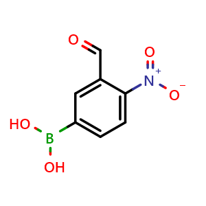 Chemical structure of (3-formyl-4-nitrophenyl)boronic acid , CAS 2377608-00-7, AChemBlock AD241385