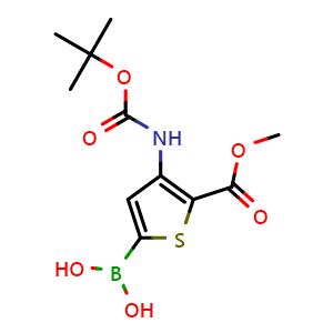 Chemical structure of (4-{[(tert-butoxy)carbonyl]amino}-5-(methoxycarbonyl)thiophen-2-yl)boronic acid , CAS 2377608-25-6, AChemBlock AD241388