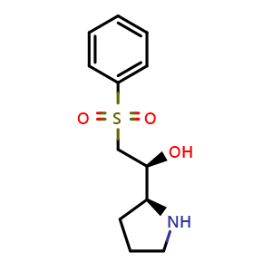 Chemical structure of (1S)-2-(benzenesulfonyl)-1-[(2S)-pyrrolidin-2-yl]ethanol , CAS 2379295-70-0, AChemBlock AD241403