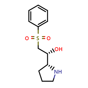 Chemical structure of (1R)-2-(benzenesulfonyl)-1-[(2R)-pyrrolidin-2-yl]ethanol , CAS 2379295-73-3, AChemBlock AD241404
