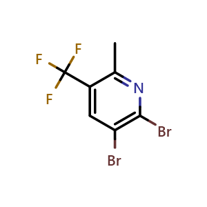 Chemical structure of 5,6-dibromo-2-methyl-3-(trifluoromethyl)pyridine , CAS 2385322-16-5, AChemBlock AD241419