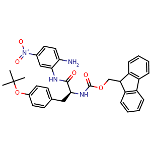 Chemical structure of (9H-fluoren-9-yl)methyl (S)-(1-((2-amino-5-nitrophenyl)amino)-3-(4-(tert-butoxy)phenyl)-1-oxopropan-2-yl)carbamate , CAS 2415127-04-5, AChemBlock AD241448