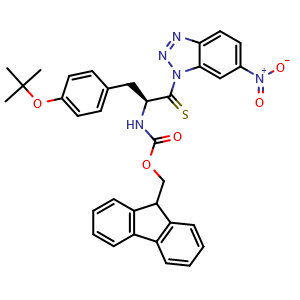 Chemical structure of 9H-fluoren-9-ylmethyl {[(2S)-3-{4-[(2-methylprop-2-yl)oxy]phenyl}-1-(6-nitrobenzo[d][1,2,3]triazol-1-yl)-1-thioxoprop-2-yl]amino}methanoate , CAS 2415127-38-5, AChemBlock AD241449