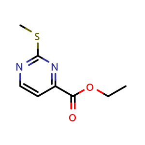 Chemical structure of Ethyl 2-(methylthio)pyrimidine-4-carboxylate , CAS 250726-39-7, AChemBlock AD241508
