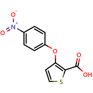 Chemical structure of 3-(4-nitrophenoxy)thiophene-2-carboxylic acid , CAS 252026-66-7, AChemBlock AD241515